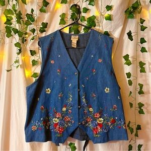 KORET CITY BLUES - L | Vintage Embroidered Floral Denim Vest 100% Cotton